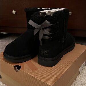 UGG Women's Black Winter Boots with Gray Bow